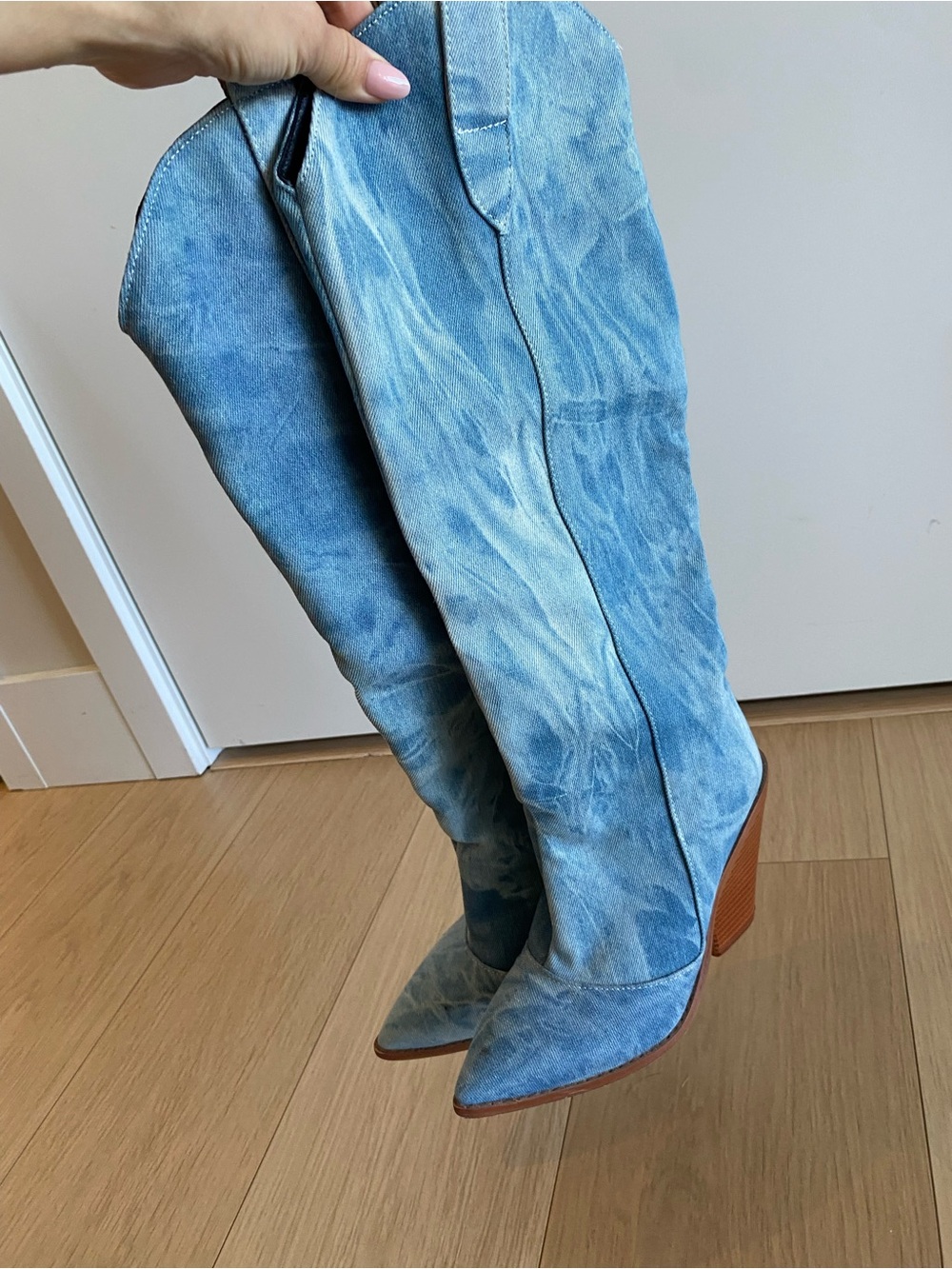Denim Blue Over-the-Knee Women's Cowboy Western Style Boots